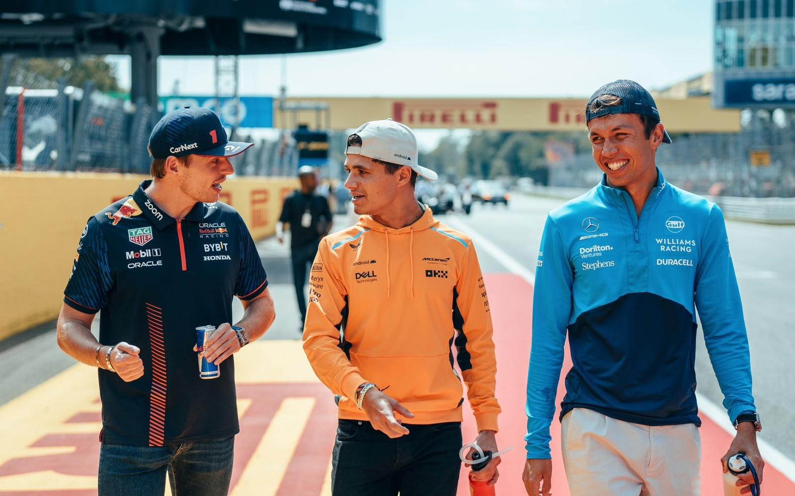 Max Verstappen, Lando Norris a Alex Albon