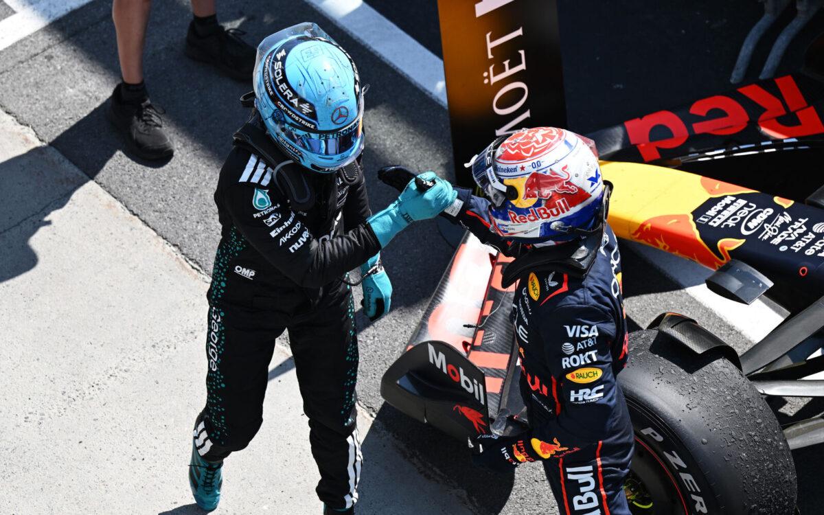 Max Verstappen a George Russell