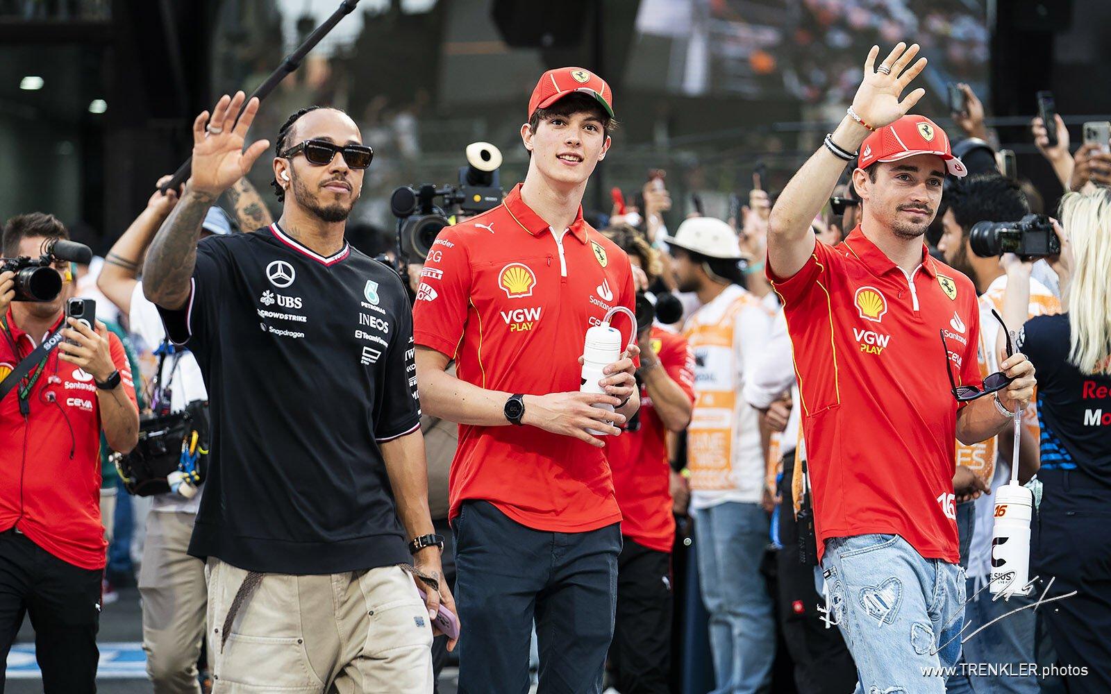 Lewis Hamilton, Oliver Bearman, Charles Leclerc