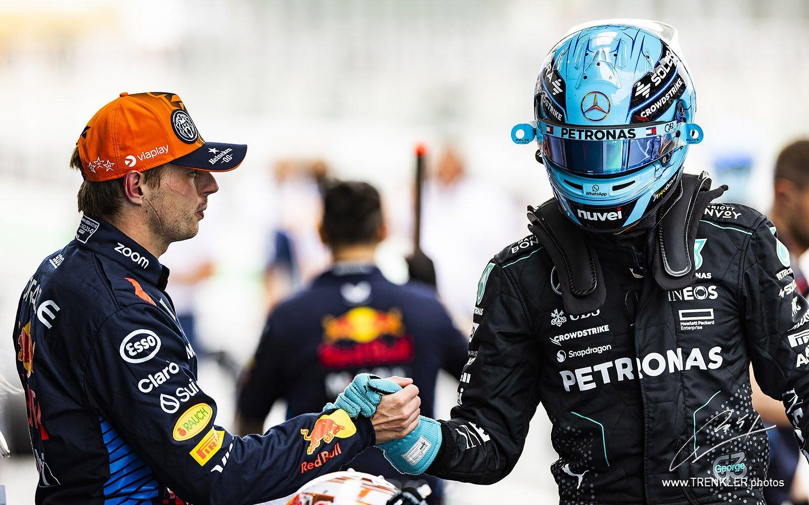 Max Verstappen a George Russell