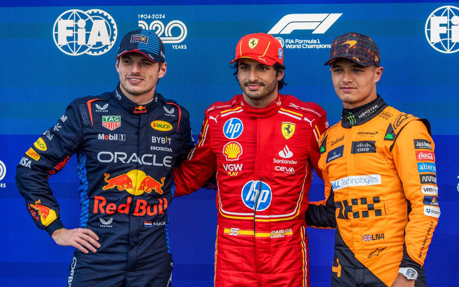 Carlos Sainz, Max Verstappen a Lando Norris