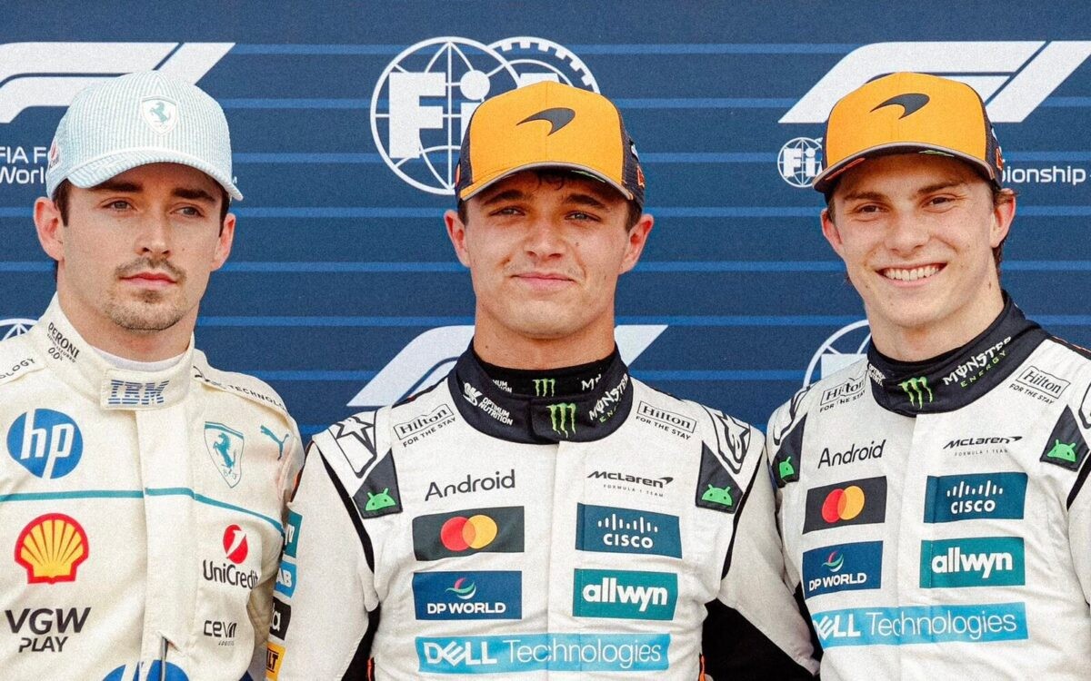 Lando Norris, Charles Leclerc a Oscar Piastri