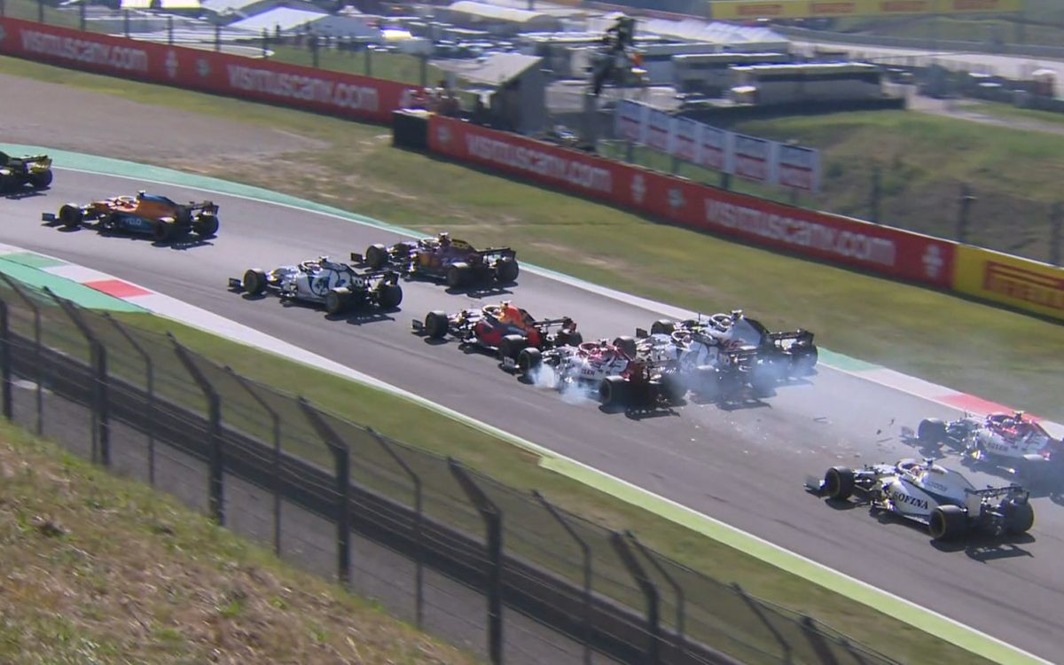 Nehoda Verstappen, Räikkönen, Gasly, Grosjean