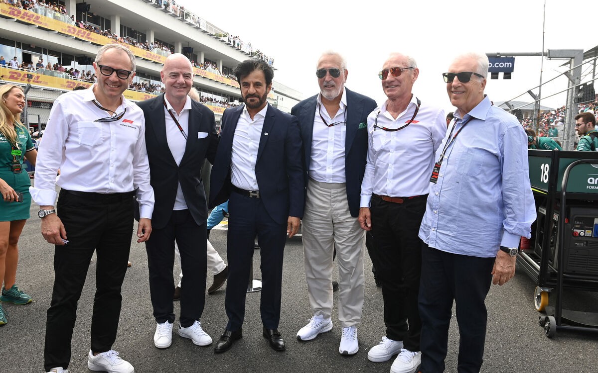 Stefano Domenicali, Gianni Infantino, Mohamed bin Sulajem, Lawrence Stroll, Greg Maffei, Piero Ferrari