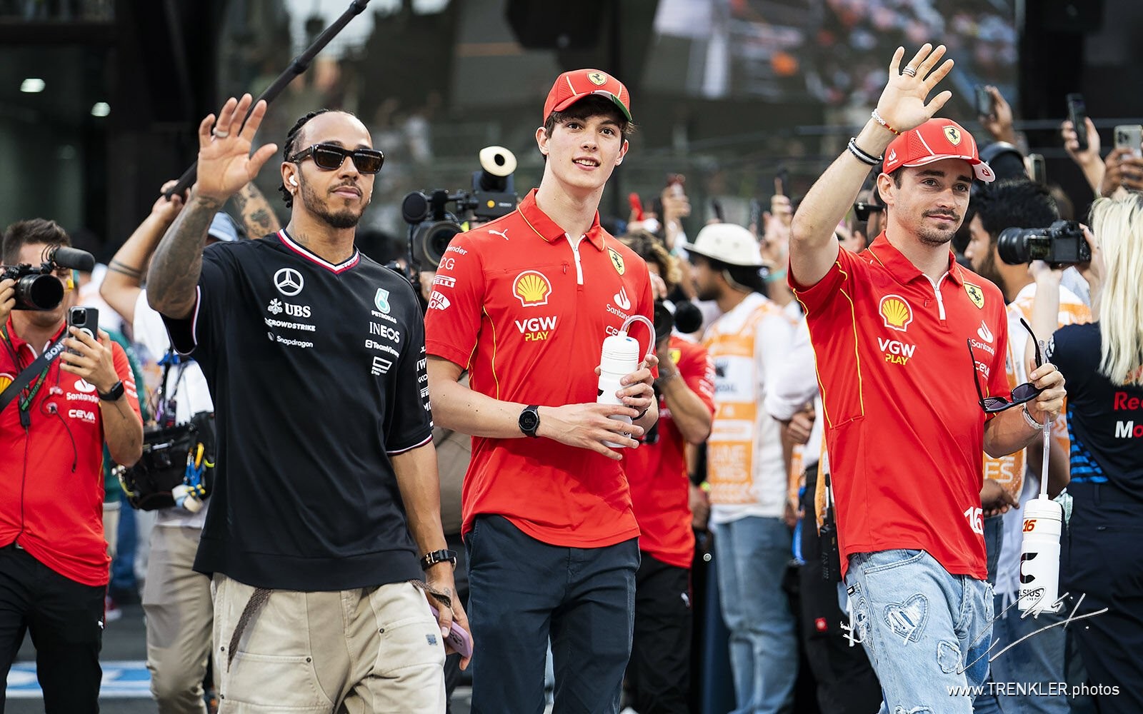 Lewis Hamilton, Oliver Bearman, Charles Leclerc