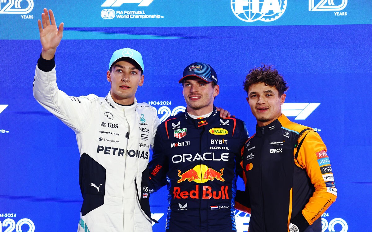 Max Verstappen, George Russell a Lando Norris