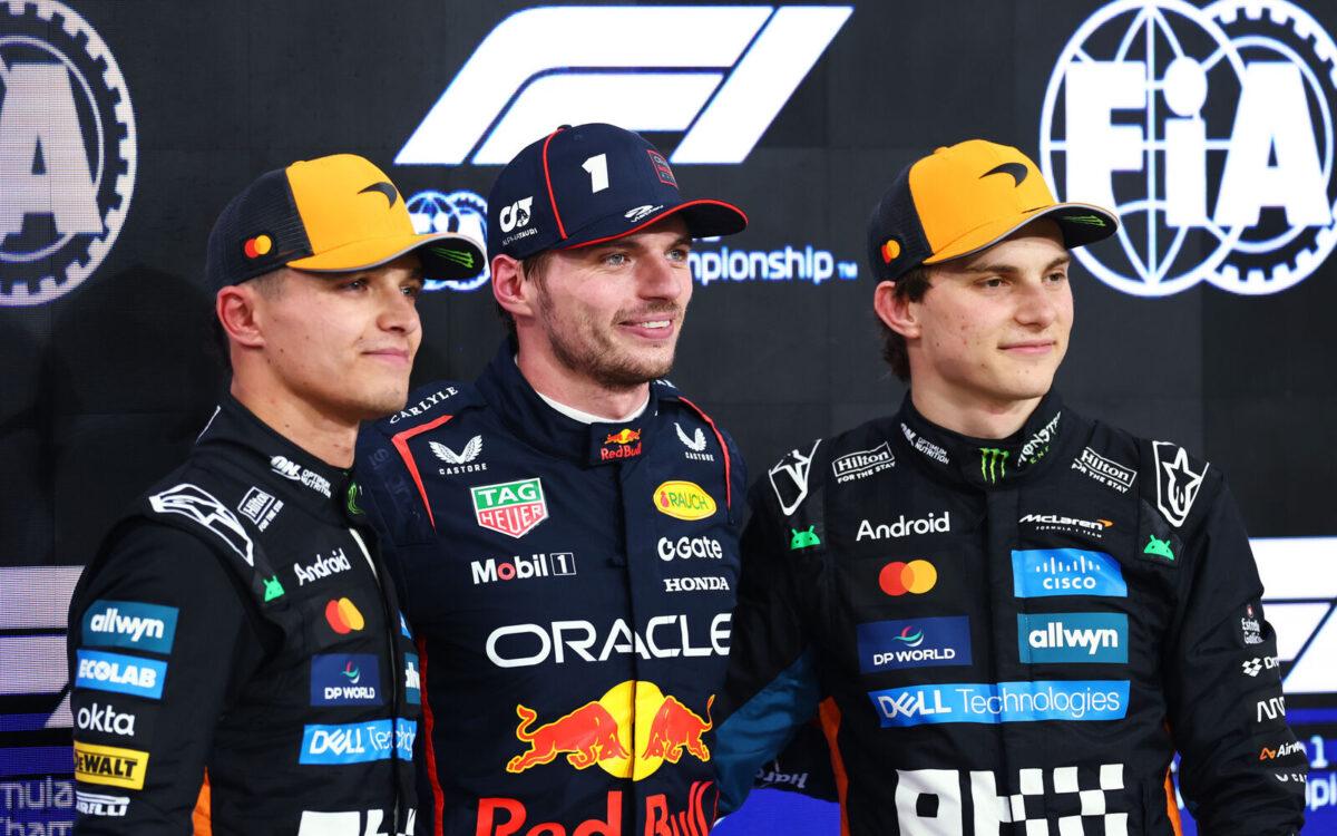 Max Verstappen, Lando Norris a Oscar Piastri