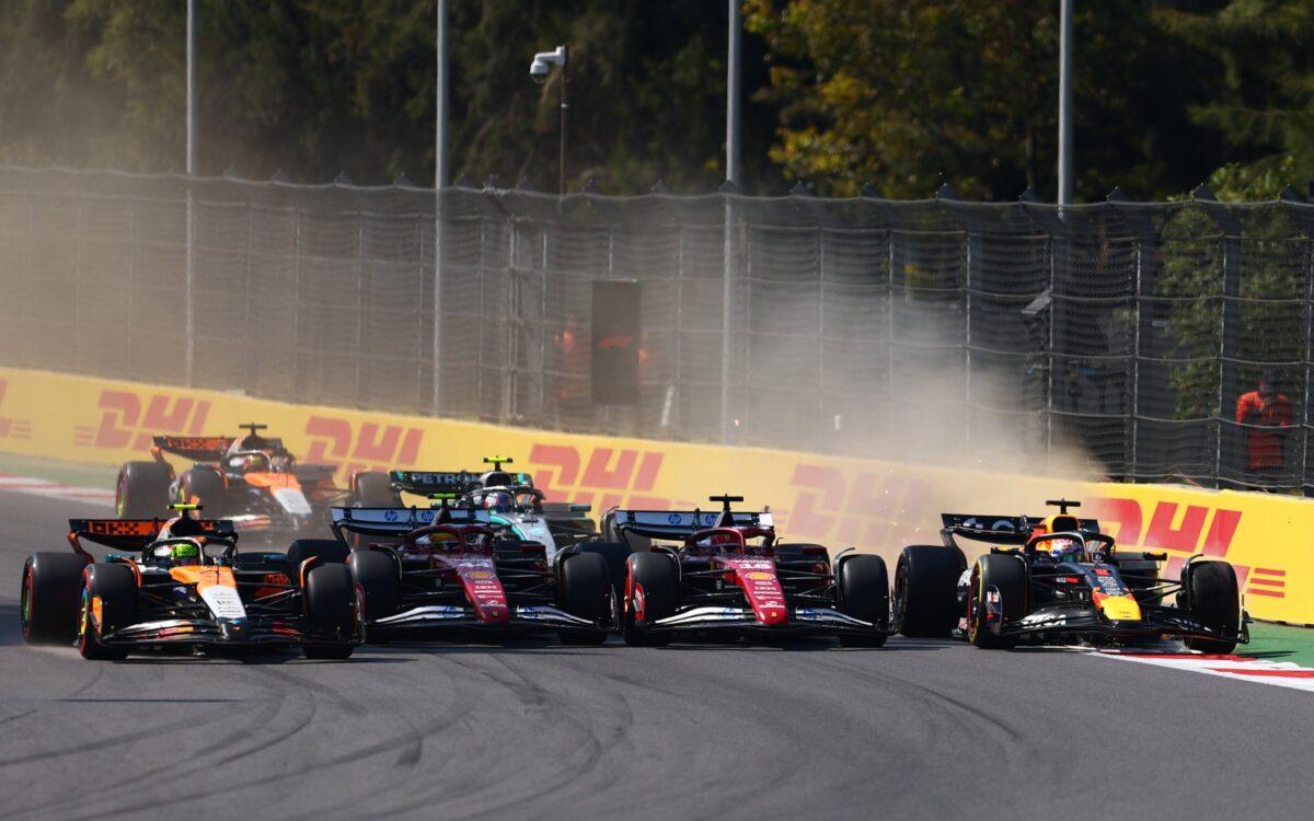 Lando Norris, Lewis Hamilton, Charles Leclerc a Max Verstappen