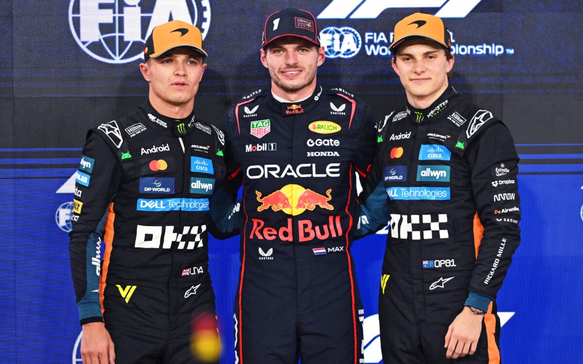 Lando Norris, Max Verstappen a Oscar Piastri