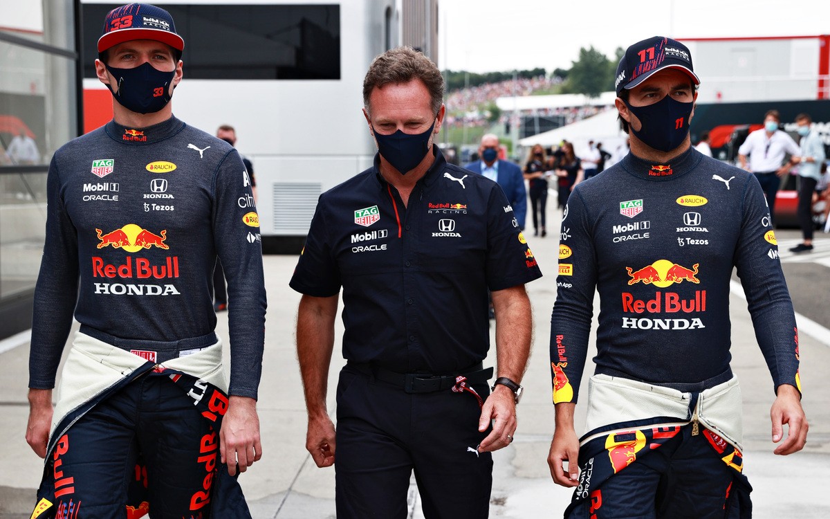 Max Verstappen, Christian Horner, Sergio Pérez