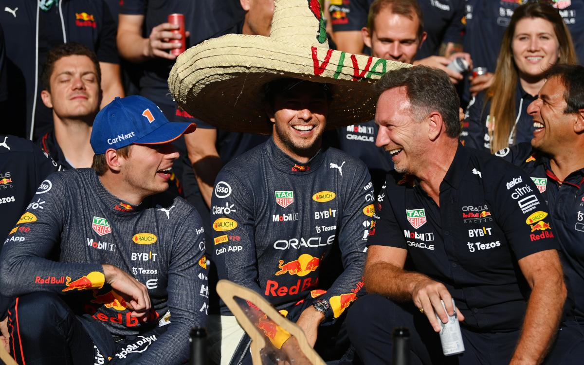 Max Verstappen, Sergio Pérez a Christian Horner