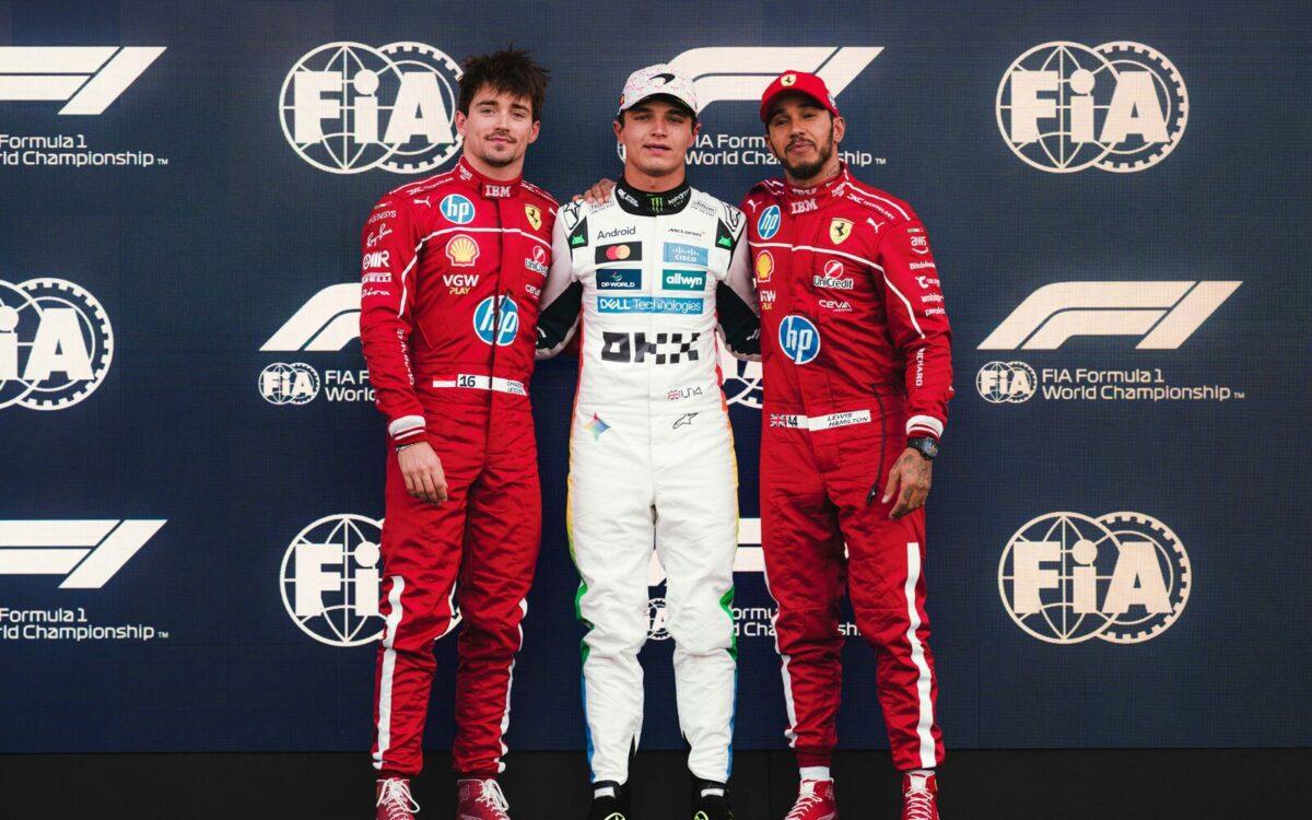 Lando Norris, Charles Leclerc a Lewis Hamilton
