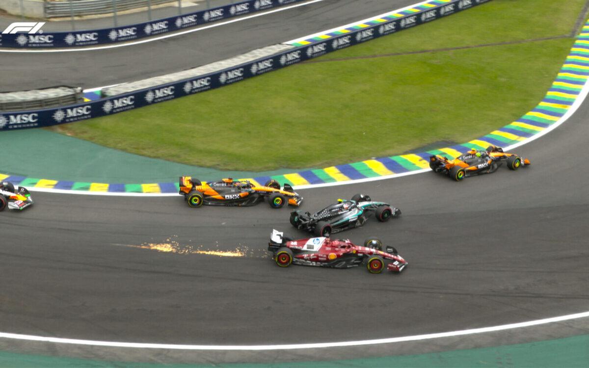 Nehoda Oscara Piastriho, Kimiho Antonelliho a Charlesa Leclerca